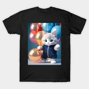 Cat with Balloons - Modern Digital Art T-Shirt